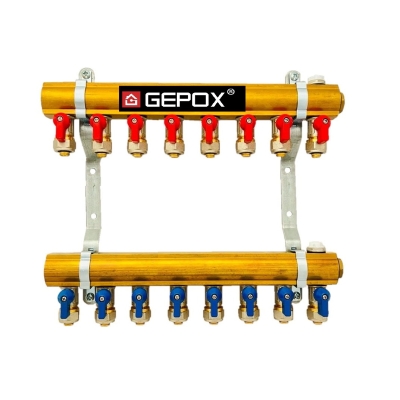 Rozdzielacz C.O. 8 obwodów GEPOX zaworki PEX odpowietrzniki DO GRZEJNIKÓW