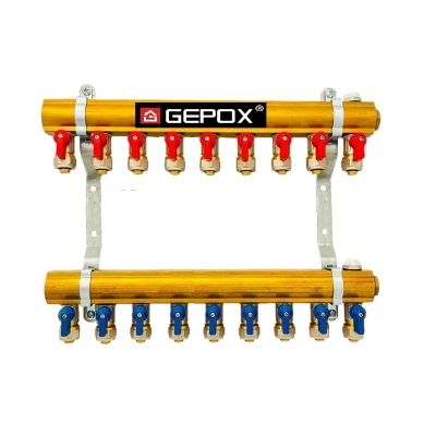 Rozdzielacz C.O. 9 obwodów GEPOX zaworki PEX odpowietrzniki DO GRZEJNIKÓW